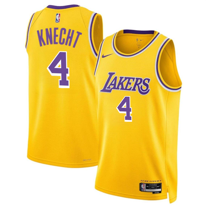 Men's Los Angeles Lakers #4 Dalton Knecht Yellow 2024 Draft Icon Edition Stitched Basketball Jersey Men's Los Angeles Lakers #4 Dalton Knecht Yellow 2024 Draft Icon Edition Stitched Basketball Jersey