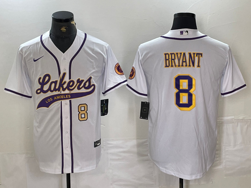 Men's Los Angeles Lakers #8 Kobe Bryant White Cool Base Stitched Baseball Jerseys 5 Men's Los Angeles Lakers #8 Kobe Bryant White Cool Base Stitched Baseball Jerseys 5