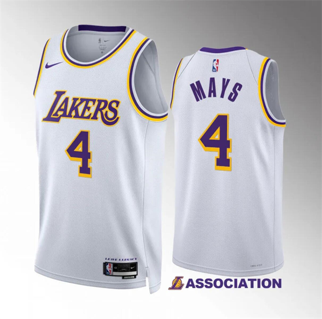 Men's Los Angeles Lakers #4 Skylar Mays White Association Edition Stitched Basketball Jersey Men's Los Angeles Lakers #4 Skylar Mays White Association Edition Stitched Basketball Jersey