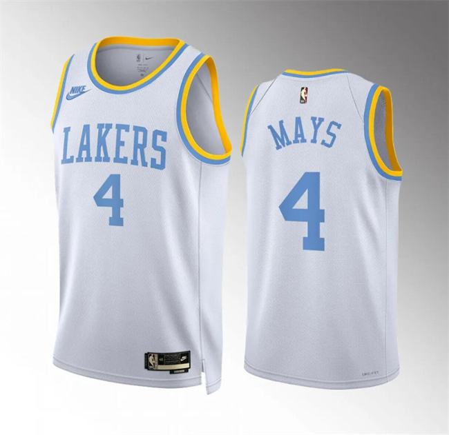 Men's Los Angeles Lakers #4 Skylar Mays White Classic Edition Stitched Basketball Jersey Men's Los Angeles Lakers #4 Skylar Mays White Classic Edition Stitched Basketball Jersey