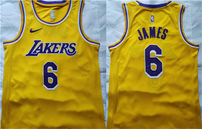 Men's Los Angeles Lakers #6 LeBron James Yellow Stitched Basketball Jersey Men's Los Angeles Lakers #6 LeBron James Yellow Stitched Basketball Jersey