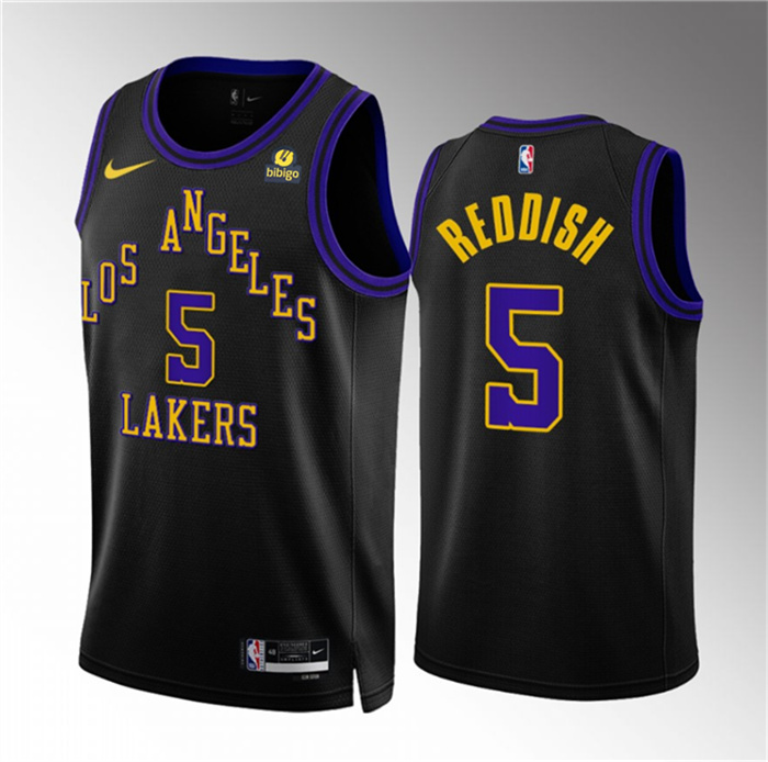 Men's Los Angeles Lakers #5 Cam Reddish Black 2023 24 City Edition Stitched Basketball Jersey Men's Los Angeles Lakers #5 Cam Reddish Black 2023 24 City Edition Stitched Basketball Jersey