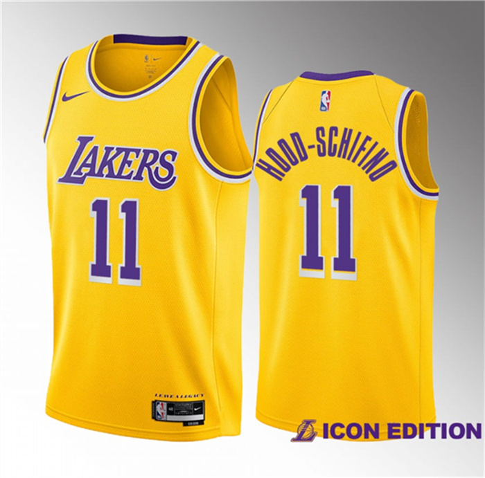 Men's Los Angeles Lakers #11 Jalen Hood-Schifino Yellow 2023 Draft Icon Edition Stitched Basketball Jersey Men's Los Angeles Lakers #11 Jalen Hood-Schifino Yellow 2023 Draft Icon Edition Stitched Basketball Jersey