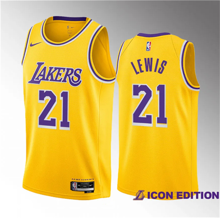 Men's Los Angeles Lakers #21 Maxwell Lewis Yellow 2023 Draft Icon Edition Stitched Basketball Jersey Men's Los Angeles Lakers #21 Maxwell Lewis Yellow 2023 Draft Icon Edition Stitched Basketball Jersey