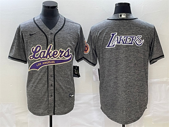 Men's Los Angeles Lakers Gray Team Big Logo Cool Base With Patch Stitched Baseball Jerseys Men's Los Angeles Lakers Gray Team Big Logo Cool Base With Patch Stitched Baseball Jerseys