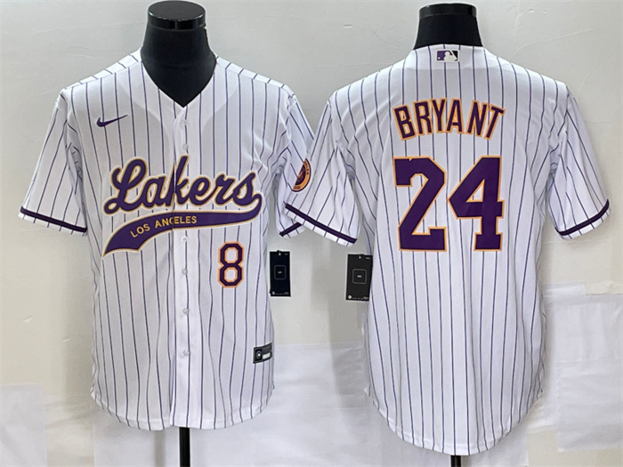 Men's Los Angeles Lakers Front #8 Back #24 Kobe Bryant White Cool Base With Patch Stitched Baseball Jersey Men's Los Angeles Lakers Front #8 Back #24 Kobe Bryant White Cool Base With Patch Stitched Baseball Jersey