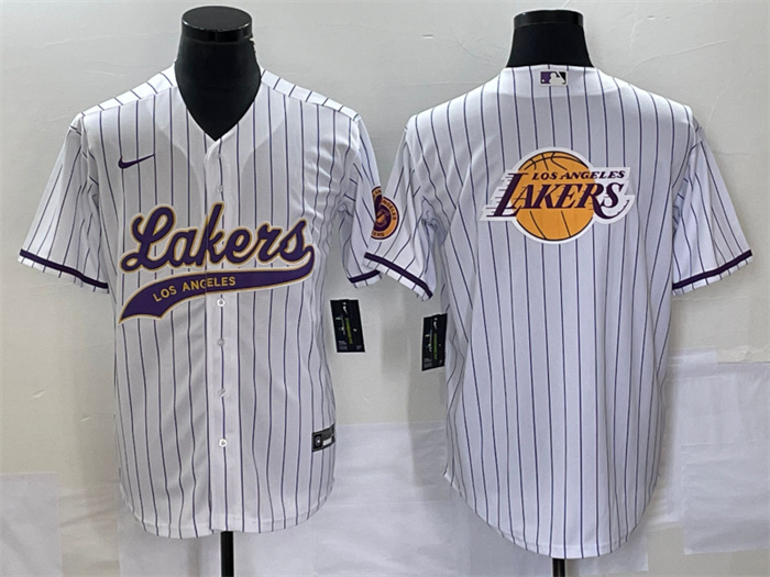 Men's Los Angeles Lakers White Team Big Logo Cool Base With Patch Stitched Baseball JerseyS Men's Los Angeles Lakers White Team Big Logo Cool Base With Patch Stitched Baseball JerseyS