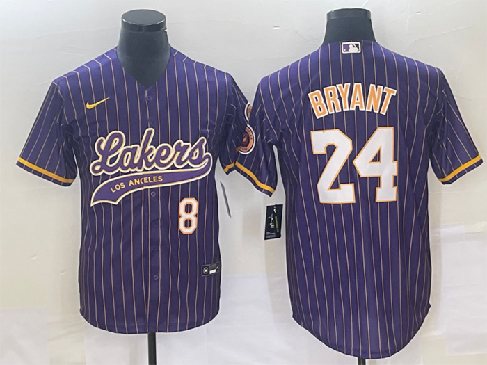 Men's Los Angeles Lakers Front #8 Back #24 Kobe Bryant Purple Cool Base With Patch Stitched Baseball Jersey Men's Los Angeles Lakers Front #8 Back #24 Kobe Bryant Purple Cool Base With Patch Stitched Baseball Jersey