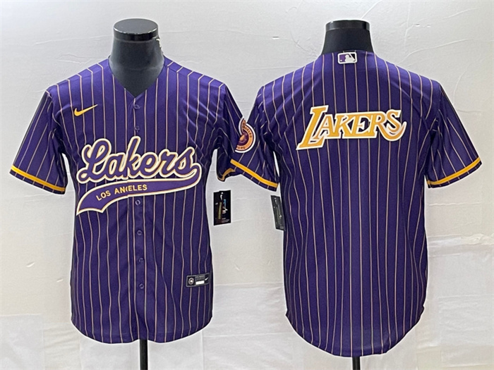 Men's Los Angeles Lakers Team Big Logo Purple Cool Base With Patch Stitched Baseball Jersey 1 Men's Los Angeles Lakers Team Big Logo Purple Cool Base With Patch Stitched Baseball Jersey 1