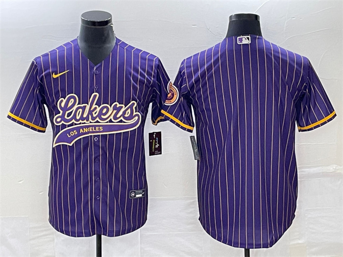 Men's Los Angeles Lakers Blank Purple Cool Base With Patch Stitched Baseball Jersey Men's Los Angeles Lakers Blank Purple Cool Base With Patch Stitched Baseball Jersey