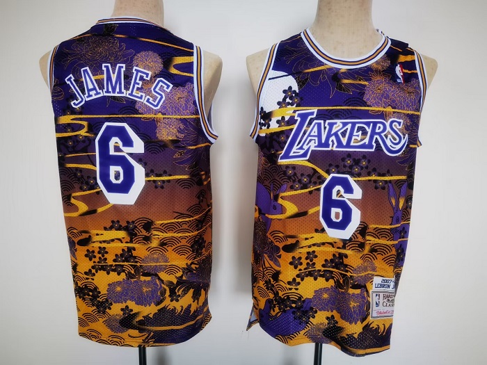 Men's Los Angeles Lakers #6 LeBron James Purple Throwback Basketball Jersey Men's Los Angeles Lakers #6 LeBron James Purple Throwback Basketball Jersey