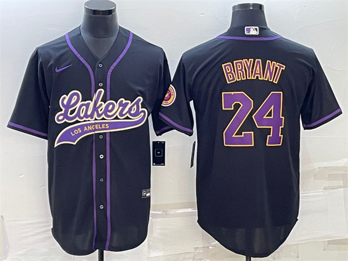 Men's Los Angeles Lakers #24 Kobe Bryant Black Cool Base Stitched Baseball Jersey Men's Los Angeles Lakers #24 Kobe Bryant Black Cool Base Stitched Baseball Jersey