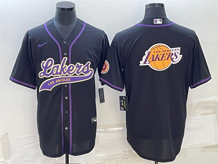 Men's Los Angeles Lakers Black Team Big Logo Cool Base Stitched Baseball Jersey Men's Los Angeles Lakers Black Team Big Logo Cool Base Stitched Baseball Jersey