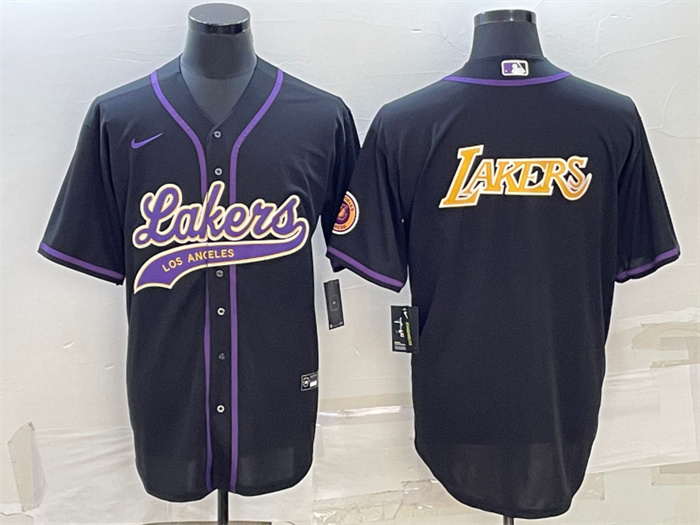 Men's Los Angeles Lakers Black Big Logo Cool Base Stitched Baseball JerseyS Men's Los Angeles Lakers Black Big Logo Cool Base Stitched Baseball JerseyS