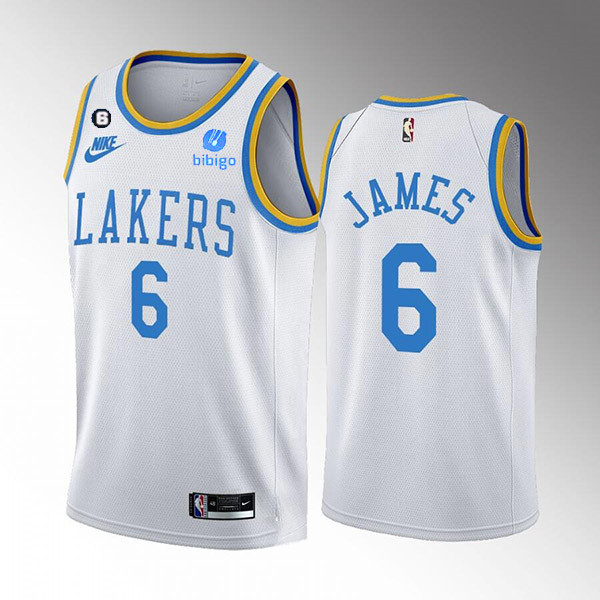 Men's Los Angeles Lakers #6 LeBron James 2022 23 White Classic Edition No.6 Patch Stitched Basketball Jersey Men's Los Angeles Lakers #6 LeBron James 2022 23 White Classic Edition No.6 Patch Stitched Basketball Jersey