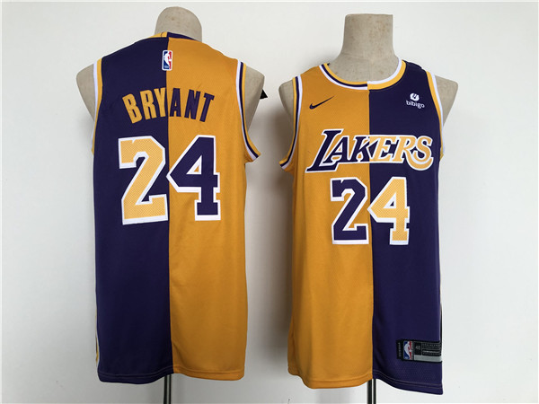 Men's Los Angeles Lakers #24 Kobe Bryant Purple Gold Split Stitched Basketball Jersey Men's Los Angeles Lakers #24 Kobe Bryant Purple Gold Split Stitched Basketball Jersey
