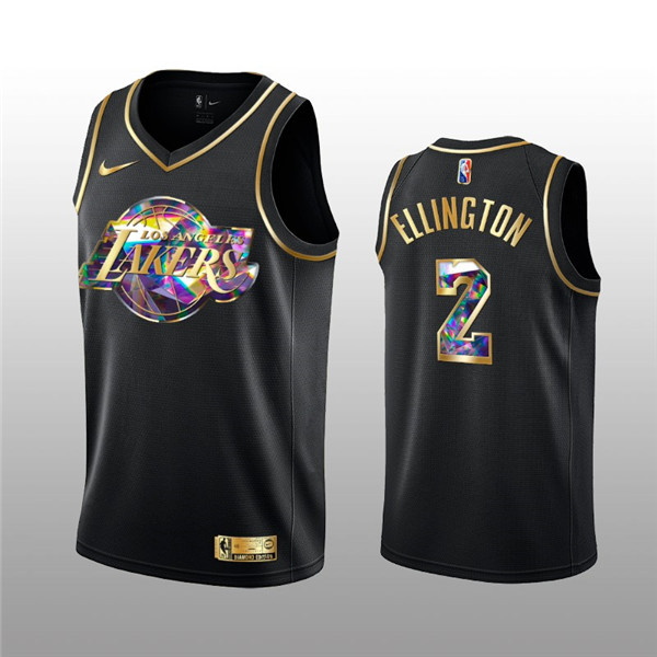 Men's Los Angeles Lakers #2 Wayne Ellington 2021 22 Black Golden Edition 75th Anniversary Diamond Logo Stitched Basketball Jersey Men's Los Angeles Lakers #2 Wayne Ellington 2021 22 Black Golden Edition 75th Anniversary Diamond Logo Stitched Basketball Jersey