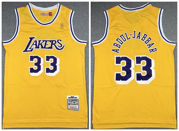 Men's Los Angeles Lakers #33 Kareem Abdul-Jabbar Yellow Hardwood Classics Throwback Stitched Jersey Men's Los Angeles Lakers #33 Kareem Abdul-Jabbar Yellow Hardwood Classics Throwback Stitched Jersey