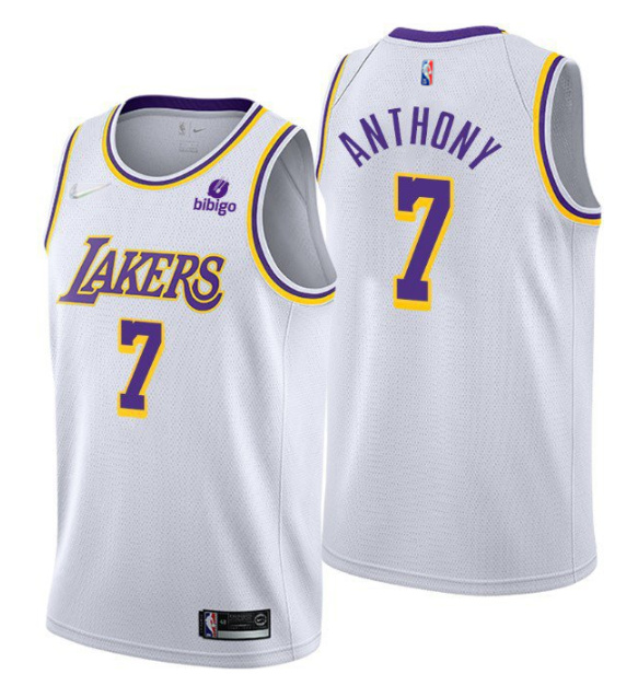 Men's Los Angeles Lakers #7 Carmelo Anthony White 75th Anniversary Stitched Basketball Jersey Men's Los Angeles Lakers #7 Carmelo Anthony White 75th Anniversary Stitched Basketball Jersey