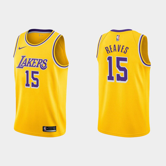 Men's Los Angeles Lakers #15 Austin Reaves Yellow Stitched Jersey Men's Los Angeles Lakers #15 Austin Reaves Yellow Stitched Jersey
