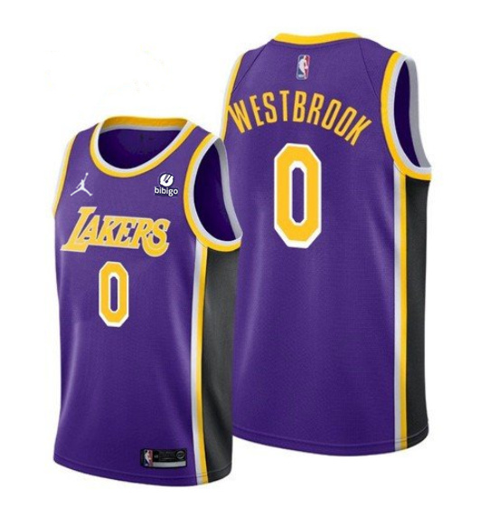 Men's Los Angeles Lakers #0 Russell Westbrook Purple Stitched Jersey Men's Los Angeles Lakers #0 Russell Westbrook Purple Stitched Jersey