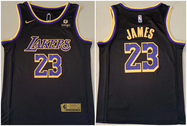 Men's Los Angeles Lakers #23 LeBron James Bibigo Black Stitched Basketball Jersey Men's Los Angeles Lakers #23 LeBron James Bibigo Black Stitched Basketball Jersey
