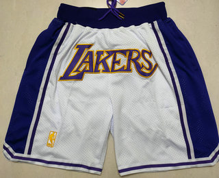 Men's Los Angeles Lakers White Gold NBA Just Don Swingman Throwback Shorts Men's Los Angeles Lakers White Gold NBA Just Don Swingman Throwback Shorts
