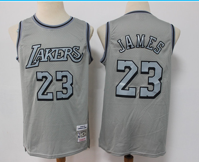 Men's Los Angeles Lakers #23 LeBron James Grey Throwback Stitched Basketball Jersey Men's Los Angeles Lakers #23 LeBron James Grey Throwback Stitched Basketball Jersey
