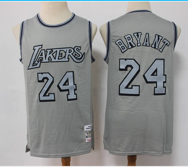 Men's Los Angeles Lakers #24 Kobe Bryant Grey Throwback Stitched Basketball Jersey Men's Los Angeles Lakers #24 Kobe Bryant Grey Throwback Stitched Basketball Jersey