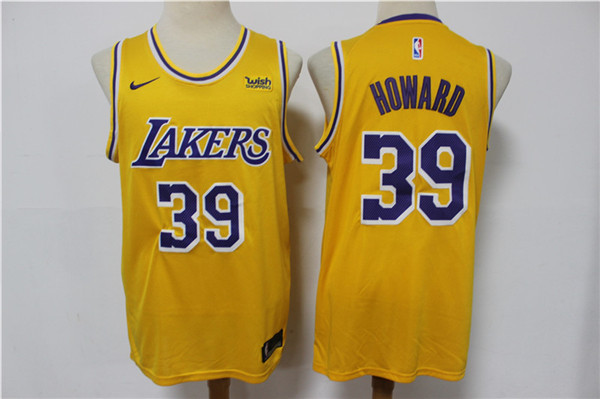 Men's Los Angeles Lakers #39 Dwight Howard Yellow Stitched Basketball Jersey Men's Los Angeles Lakers #39 Dwight Howard Yellow Stitched Basketball Jersey