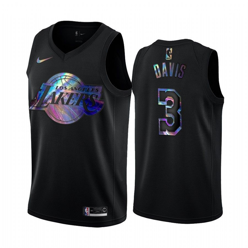 Nike Lakers #3 Anthony Davis Men's Iridescent Holographic Collection NBA Jersey - Black Nike Lakers #3 Anthony Davis Men's Iridescent Holographic Collection NBA Jersey - Black
