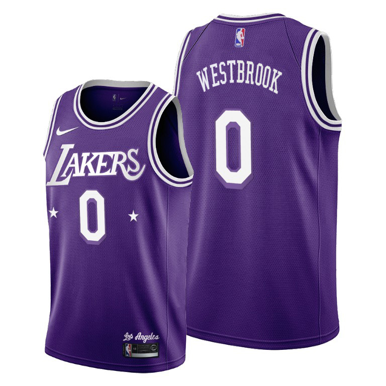 Los Angeles Lakers #0 Russell Westbrook Men's 2021-22 City Edition Purple NBA Jersey Los Angeles Lakers #0 Russell Westbrook Men's 2021-22 City Edition Purple NBA Jersey