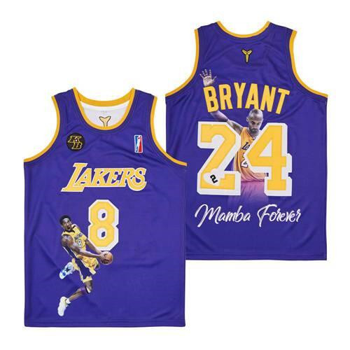 Men's Lakers Front #8 Back #24 Kobe Bryant Purple With KB Patch Fashion Jersey Men's Lakers Front #8 Back #24 Kobe Bryant Purple With KB Patch Fashion Jersey