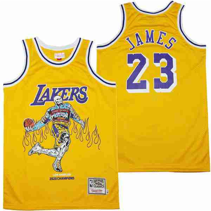 Men's Los Angeles Lakers #23 LeBron James yellow skeleton Stitched Jersey Men's Los Angeles Lakers #23 LeBron James yellow skeleton Stitched Jersey