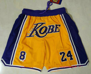 Men's Los Angeles Lakers #8 #24 Kobe Bryant Yellow With Purple Men's Los Angeles Lakers #8 #24 Kobe Bryant Yellow With Purple