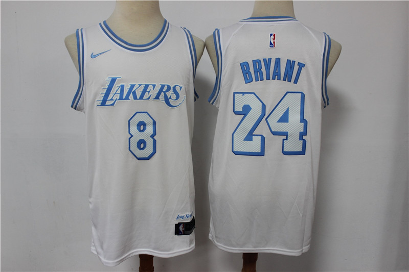 Men's Los Angeles Lakers #8 #24 Kobe Bryant White NEW 2021 Nike City Edition Stitched Jersey Men's Los Angeles Lakers #8 #24 Kobe Bryant White NEW 2021 Nike City Edition Stitched Jersey