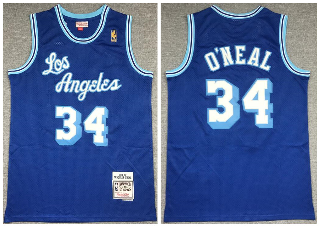 Lakers 34 Shaquille O'Neal Blue 1996-97 Hardwood Classics Mesh Jersey Lakers 34 Shaquille O'Neal Blue 1996-97 Hardwood Classics Mesh Jersey