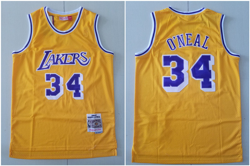 Lakers 34 Shaquille O'Neal Yellow 1996-97 Hardwood Classics Jersey Lakers 34 Shaquille O'Neal Yellow 1996-97 Hardwood Classics Jersey