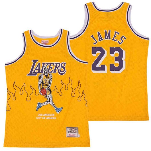 Lakers 23 Lebron James Yellow Hardwood Classics Skull Edition Jersey Lakers 23 Lebron James Yellow Hardwood Classics Skull Edition Jersey