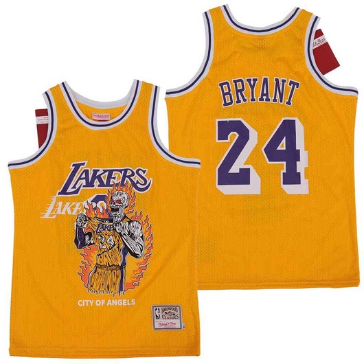 Lakers 24 Kobe Bryant Yellow Hardwood Classics Skull Edition Jersey Lakers 24 Kobe Bryant Yellow Hardwood Classics Skull Edition Jersey