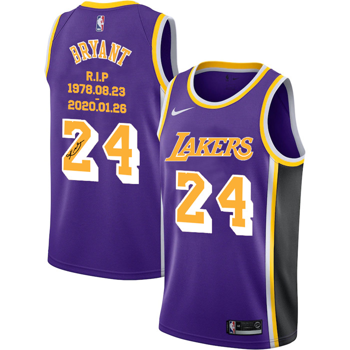 Lakers 24 Kobe Bryant Purple R.I.P Signature Swingman Jersey._副本 Lakers 24 Kobe Bryant Purple R.I.P Signature Swingman Jersey._副本