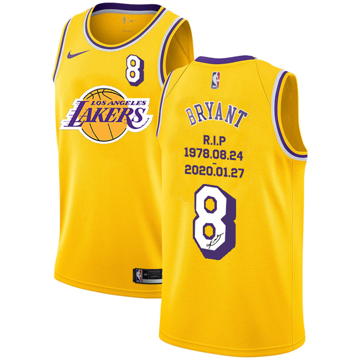 Lakers 8 Kobe Bryant Yellow R.I.P Signature Swingman Jersey 4 Lakers 8 Kobe Bryant Yellow R.I.P Signature Swingman Jersey 4