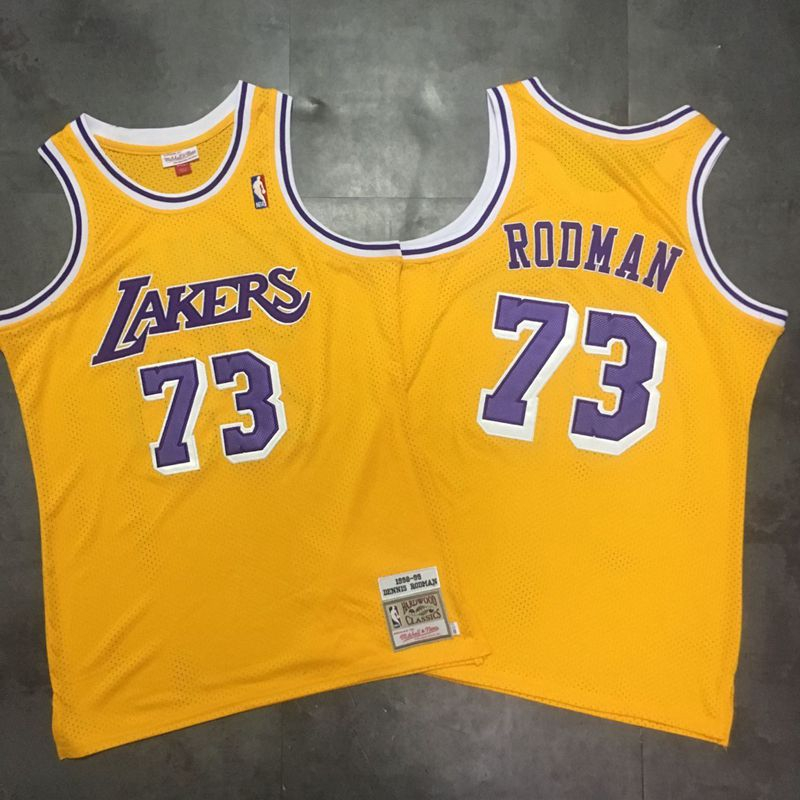 Lakers 73 Dennis Rodman Yellow 1998-99 Hardwood Classics Mesh Jersey Lakers 73 Dennis Rodman Yellow 1998-99 Hardwood Classics Mesh Jersey