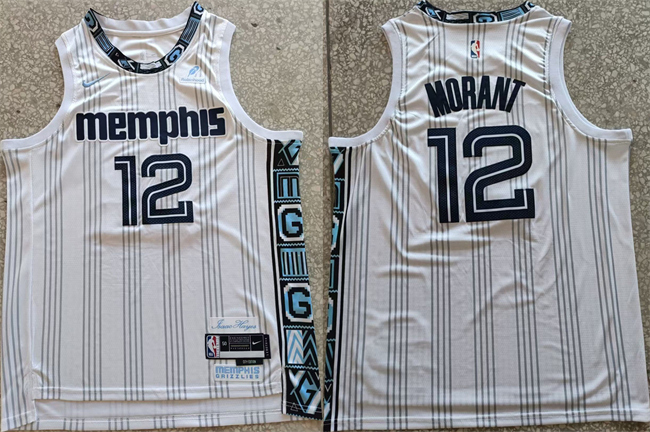 Men's Memphis Grizzlies #12 Ja Morant White 2025-26 City Edition Edition Stitched Basketball Jersey Men's Memphis Grizzlies #12 Ja Morant White 2025-26 City Edition Edition Stitched Basketball Jersey