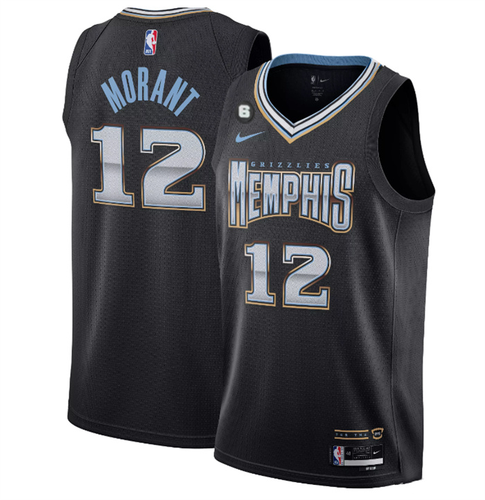 Men's Memphis Grizzlies #12 Ja Morant Black 2022 23 City Edition With NO.6 Patch Stitched Basketball Jersey Men's Memphis Grizzlies #12 Ja Morant Black 2022 23 City Edition With NO.6 Patch Stitched Basketball Jersey
