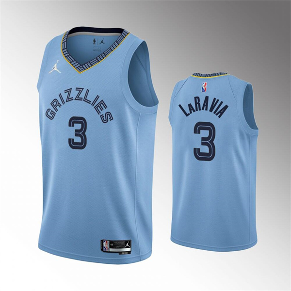 Men's Memphis Grizzlies #3 Jake LaRavia Light Blue 75th Anniversary Statement Edition Stitched Basketball Jersey Men's Memphis Grizzlies #3 Jake LaRavia Light Blue 75th Anniversary Statement Edition Stitched Basketball Jersey