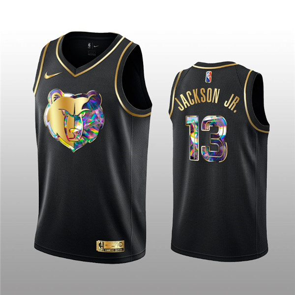 Men's Memphis Grizzlies #13 Jaren Jackson Jr. 2021 22 Black Golden Edition 75th Anniversary Diamond Logo Stitched Basketball Jersey Men's Memphis Grizzlies #13 Jaren Jackson Jr. 2021 22 Black Golden Edition 75th Anniversary Diamond Logo Stitched Basketball Jersey