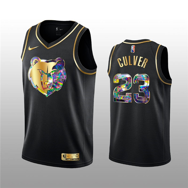 Men's Memphis Grizzlies #23 JJarrett Culver 2021 22 Black Golden Edition 75th Anniversary Diamond Logo Stitched Basketball Jersey Men's Memphis Grizzlies #23 JJarrett Culver 2021 22 Black Golden Edition 75th Anniversary Diamond Logo Stitched Basketball Jersey
