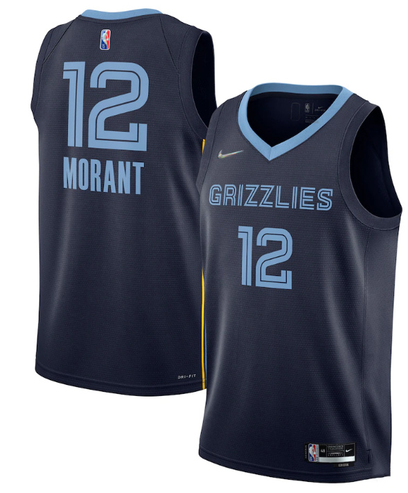 Men's Memphis Grizzlies #12 Ja Morant 75th Anniversary 2021 Navy Swingman Stitched Jersey Men's Memphis Grizzlies #12 Ja Morant 75th Anniversary 2021 Navy Swingman Stitched Jersey