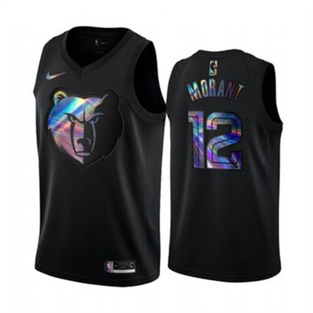 Nike Grizzlies #12 Ja Morant Men's Iridescent Holographic Collection NBA Jersey - Black Nike Grizzlies #12 Ja Morant Men's Iridescent Holographic Collection NBA Jersey - Black